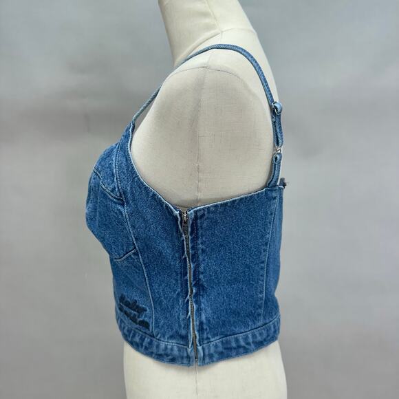 Vintage Y2K Harley Davidson Denim Bustier Crop Top Corset Style Tank Small - Picture 11 of 16